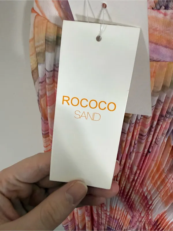 NWT Rococo Sand Eira Maxi Dress Peach Lilac Chiffon Open Back Pleated XS - Image 4