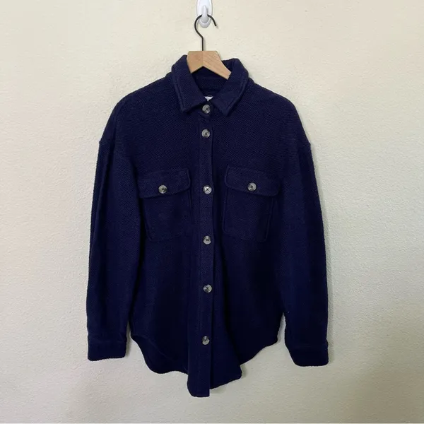 By Anthropologie Knit Button Up Shacket JackeNavy Blue‎ Size Womens Size M - Image 2
