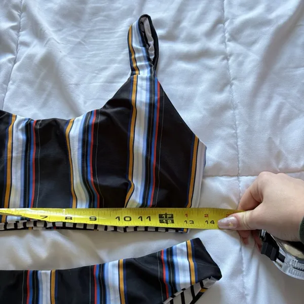 Womens Bikini Set Swimsuit Top Bottom Striped Reversible‎ White Black Summer - Image 4