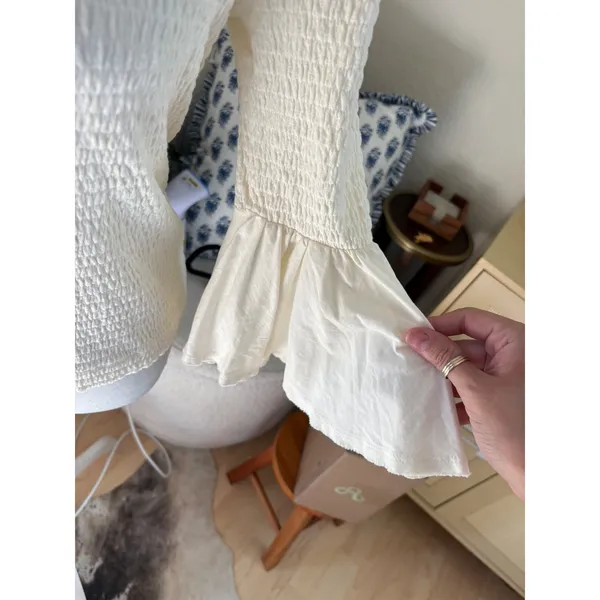 Anthropologie Smocked Bell-Sleeve Top White Size small - Image 3