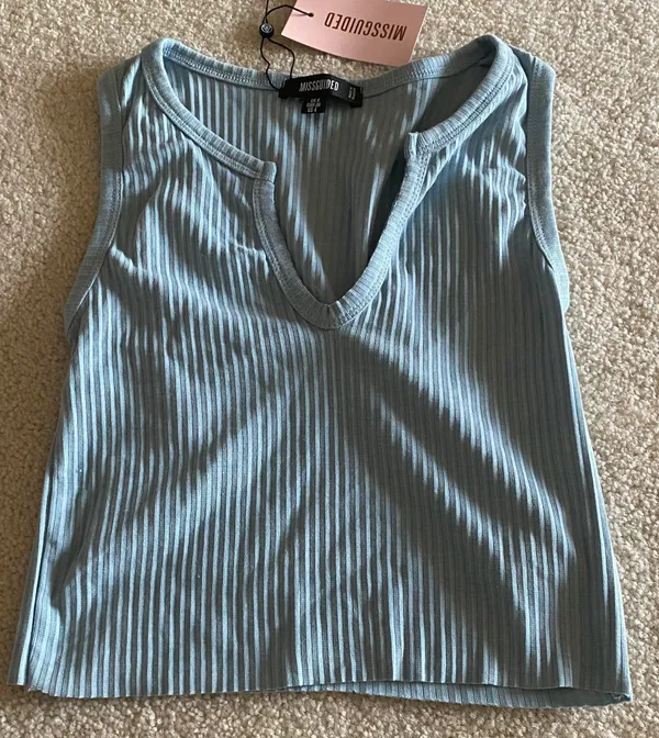 Blue Ribbed Notch Neck Tank - Image 3