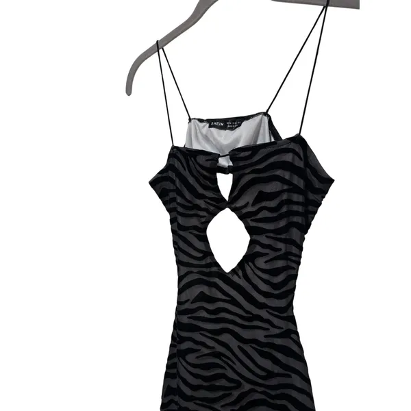 SHEIN Women's Black Zebra Flocked Mesh Cutout Mini Dress Size M - Image 7