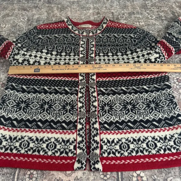 Susan‎ Bristol Women's Nordic Fair Isle Wool Cardigan Button Front L Apres-Ski - Image 3