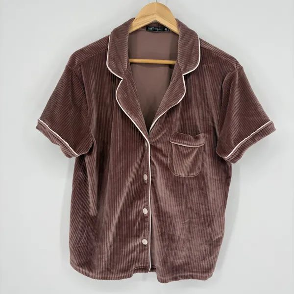 Tart Intimates Pajama Set Women Large Mauve Ribbed Velvet Short Sleeve Button Up - Image 2