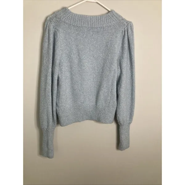 Maeve Anthropologie Sweater Womens M Light Blue Ribbed Collar Ribbed Cuffs - Image 10