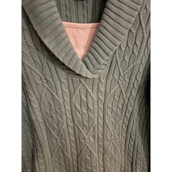 Karen Scott‎ Womens Aqua Blue Cable Knit Shawl Collar Cotton Sweater Size S - Image 2