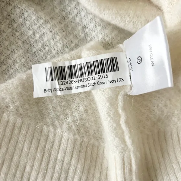 Quince Baby Alpaca Wool Diamond Stitch Crew Sweater Ivory Size XS - Image 5