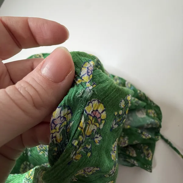 Zara Green Block Print Floral Hem Midi Dress XS Boho Prairie Cottage Relaxed - Image 8