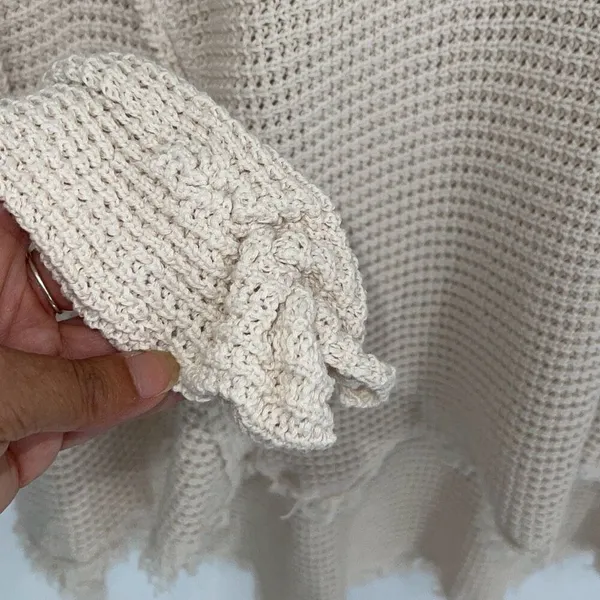 Free People Womens Sunrise Cold Shoulder Waffle Knit Sweater Cream Size‎ XS - Image 9