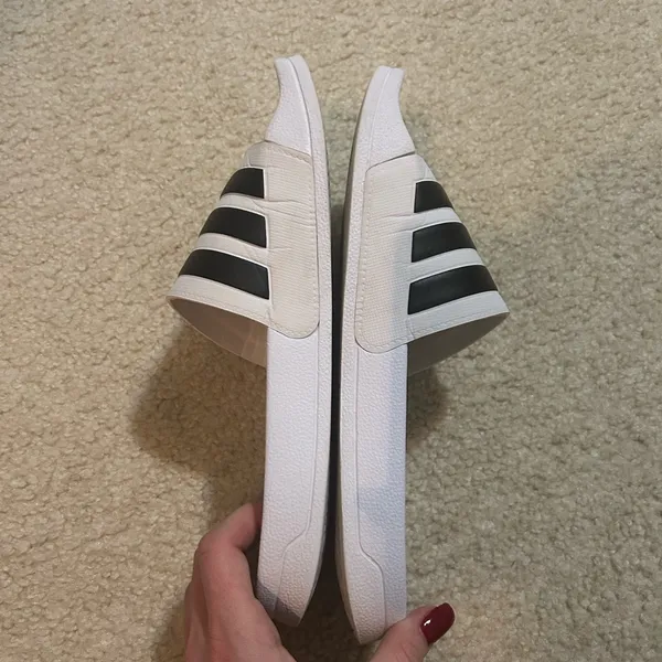 Unisex Adidas White and Black Slides - Image 3