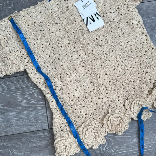 🆕 2025 Zara Floral Crochet Knit Cotton Top Blouse - Image 6