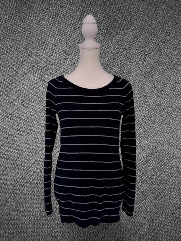 Gap Navy Blue Striped Long Sleeve Button Cuff Sweater - Image 3