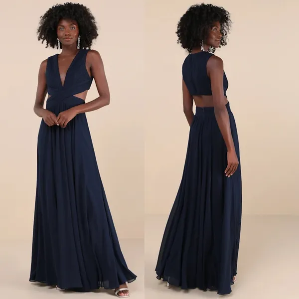 Lulus Vivid Imagination Navy Blue Cutout Maxi Dress Wedding Holiday Medium - Image 2