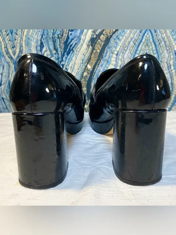 H&M Black Patent Loafers Chunky Block Heel Whimsy Goth Dark Academia 90s Y2K 8 - Image 5