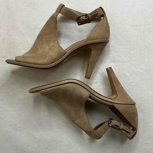 Vince Camuto Women Tan Suede Peep Toe Ankle Strap Heels Size 10M - Image 4