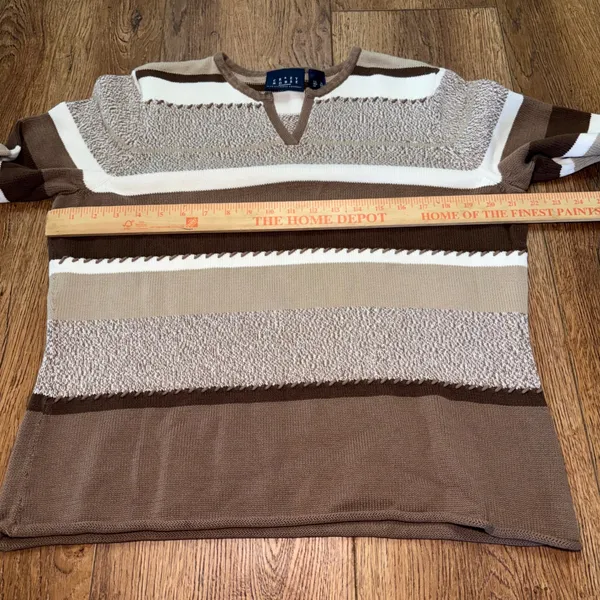 Y2K Crazy Horse Liz Claiborne Striped Sweater Womens XL Brown Cream Knit Western - Image 3