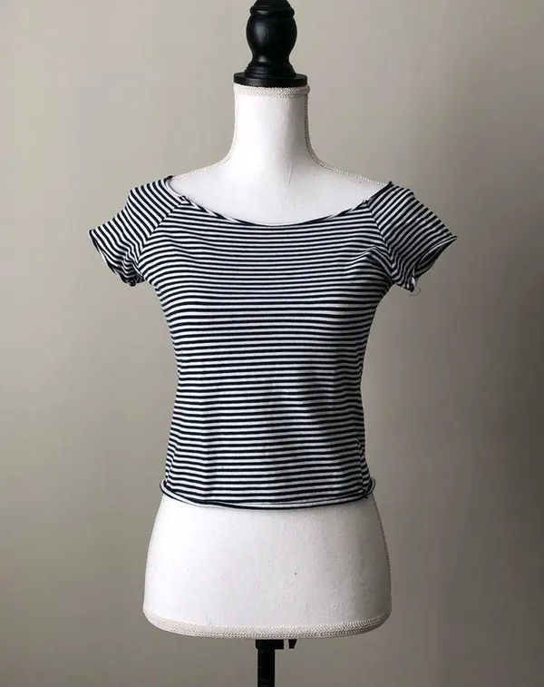 BRANDY MELVILLE | Nautical Stripe Raw Hem Crop Top - Image 2