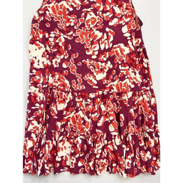 NINE WEST Babydoll Dress Size L Abstract Tiered Ruffle Hem Boho Purple Cream - Image 8