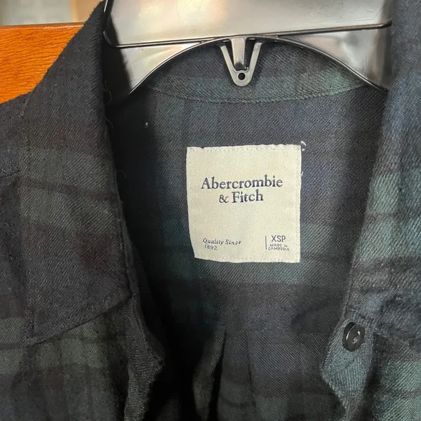 Abercrombie & Fitch Green Black and Blue Flannel Shirt Dress - Image 3
