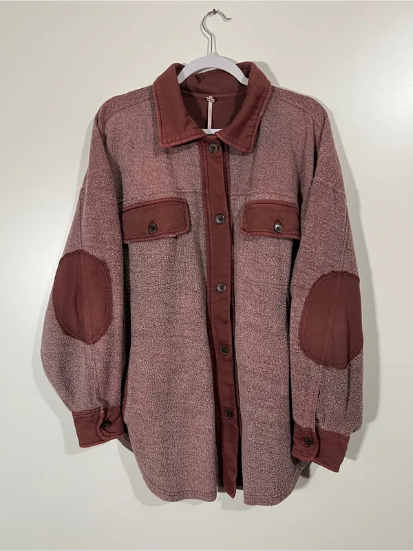 Free People Ruby Jacket in Maroon Reddish Brown Size Medium Elbow Patches - Image 2