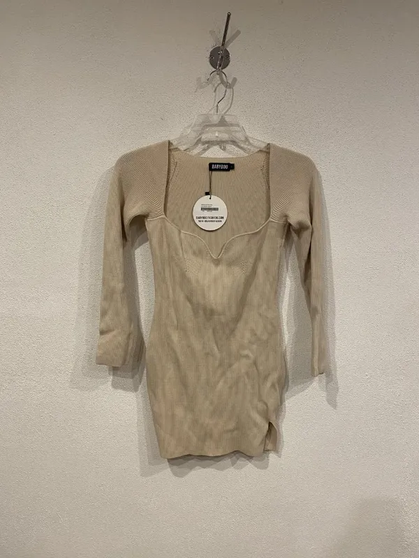 BABYBOO Nada Dress Womens Large Beige Knit Bodycon Mini 3/4 Sleeve - Image 3