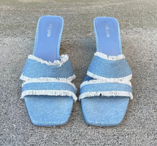Fae denim fringe slides sandals size IT 39 US 9 - Image 4