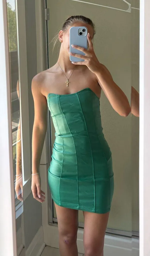 Edikted Green Leather Faux Dress - Image 2