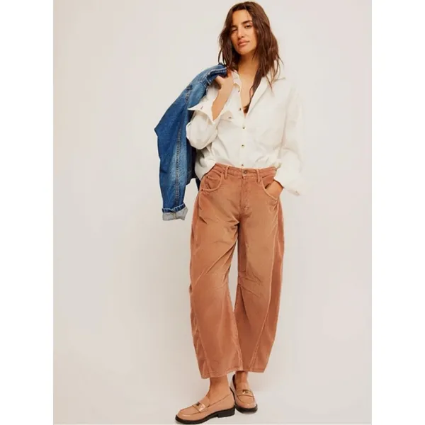 Free People Good Luck Cord Barrel Jeans Tan Brown Neutral Size 28 Corduroy - Image 14