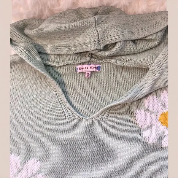 Hazel Moon Daisy Distressed Cropped Hoodie Sweater 3X Mint Green - Image 5
