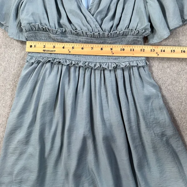 Baltic Born Smocked Waist Mini Dress Women's Small Blue Flutter Sleeve Pleated - Image 4