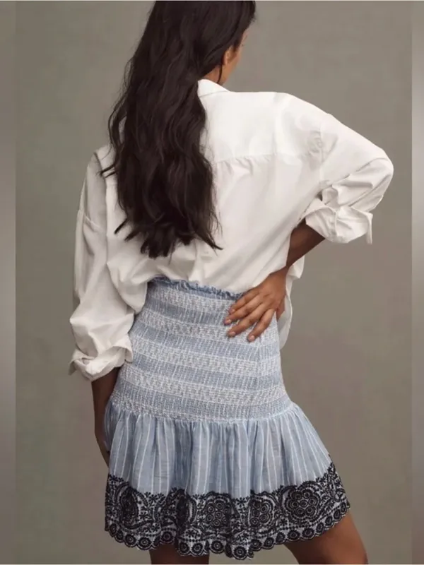 Anthropologie Maeve Smocked Linen Mini Skirt Small - Image 4