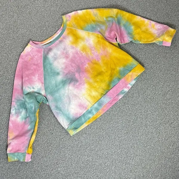 Paper‎ Crane Tie Dye Cropped Sweatshirt Pink Yellow Teal Large Boho Hippie - Image 12
