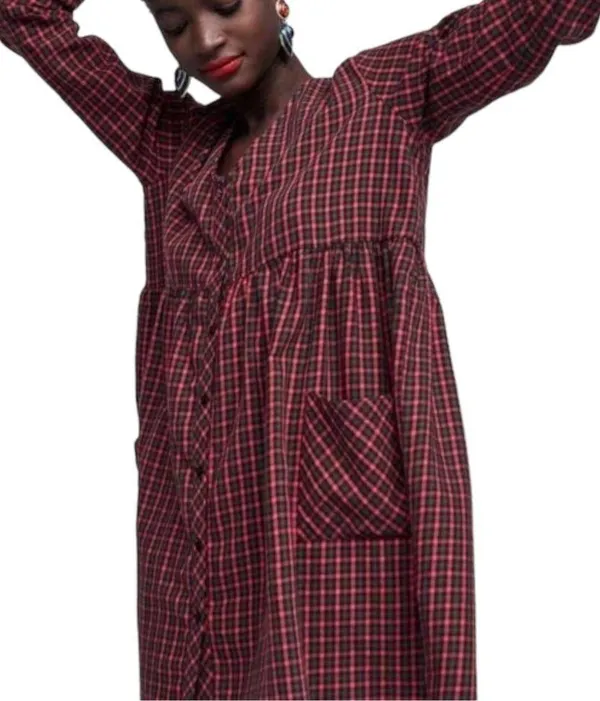 Zara Women Over Sized Long Sleeve Christmas Plaid Pocket Red M - Image 12