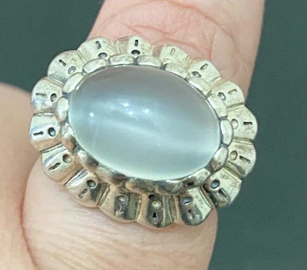 Vintage 925 Signed Sterling Silver Chalcedony Natural Stone Ring Size 6.5 - Image 6