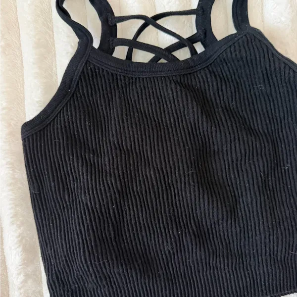 Kimberly C Black Strappy Ribbed Crop Tank Top - Women - Image 2