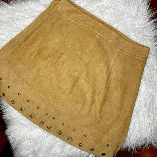Express Tan Mini Skirt with Metal Accents - Image 2