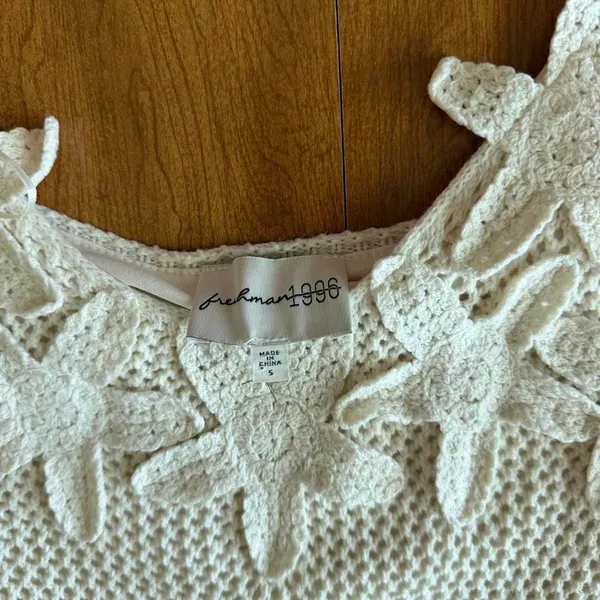 Freshman 1996 Crochet Flower Sweater Maxi Dress Cream Size Small - Image 6