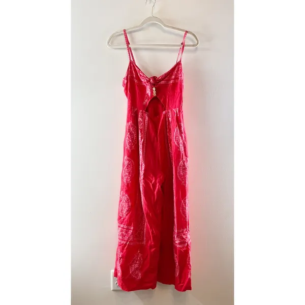 Free People Feel The Sun Wide Leg Paisley Bandana Print Jumpsuit Red Medium - Image 3