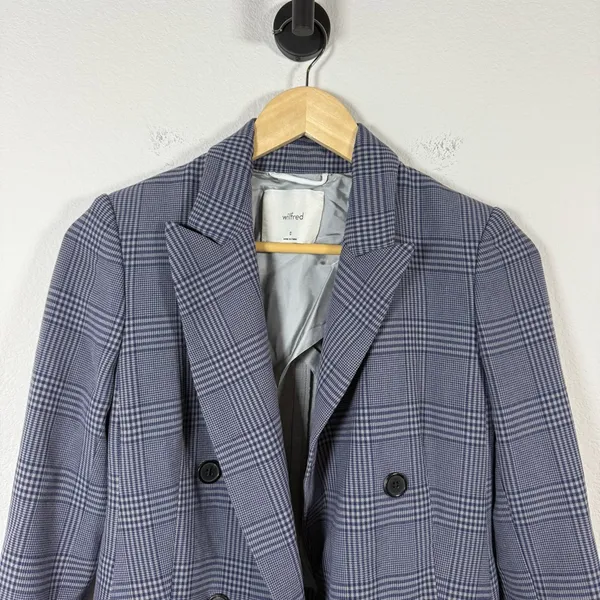 NWOT Wilfred by Aritzia Margaux Oversized Plaid Blazer Blue/Grey Size 0 - Image 9