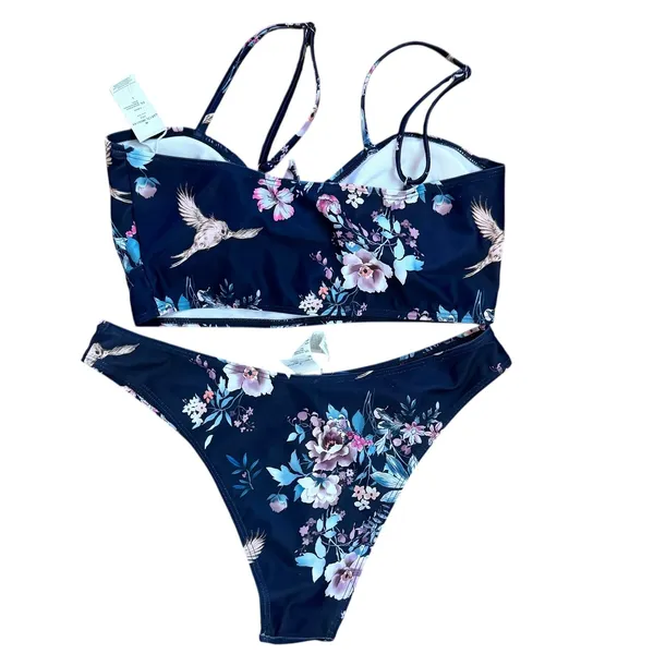 Cupshe Floral Print Tie Front Swimsuit Two Piece‎ Bathing Suit Medium - Image 5