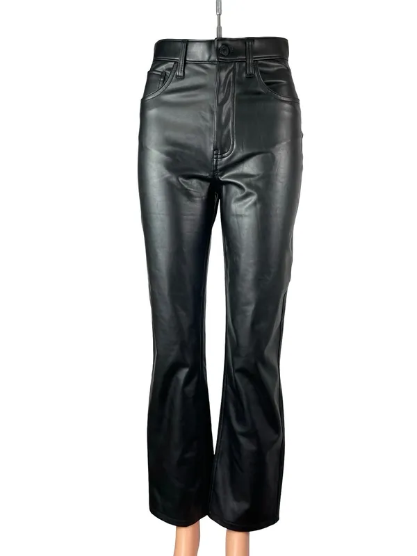 Abercrombie & Fitch 90s Straight Ultra High Rise Black Faux Leather Trousers 2 - Image 2