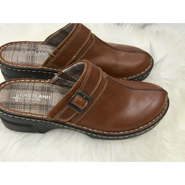 Eastland Mae 10M Brown Leather Clogs Mule Chunky Buckle Cottagecore Comfort Shoe - Image 9