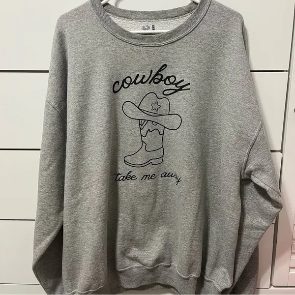Cowboy Take Me Away Grey Crewneck Sweatshirt - Image 2
