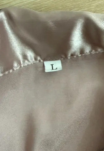 Blush Pink Satin Pajama Set with Black Piping — L - Image 3