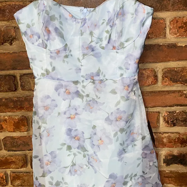NWT Lulu's Chic Preciousness Blue Floral Organza Bustier Maxi Dress Size Medium - Image 4