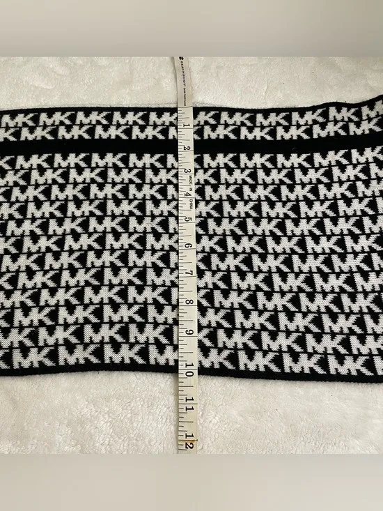 Michael Kors Black and White MK Logo Infinity Scarf - Image 3