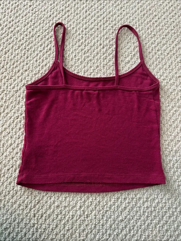 Garage Size Small Women's Burgundy Spaghetti Strap Tank Top - Image 4