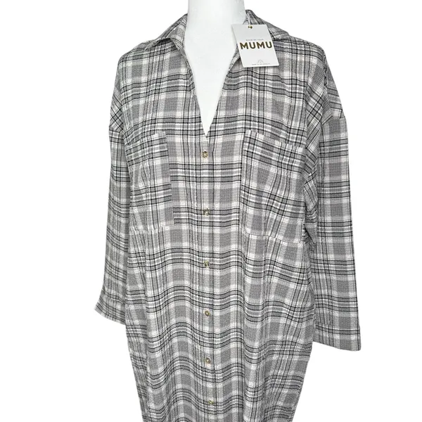 Show Me Your‎ Mumu XS Oversized Leo Button Down Tunic Shirt Dress Seersucker - Image 4