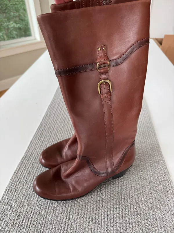 Clark’s Cognac Brown Leather Gold Buckle Tall Riding Boots Size 8 - Image 3