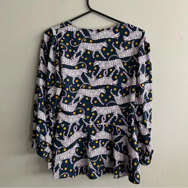 Women’s Kate Spade New York Panther Dot Wrap Whimsical Feminine Top Blouse sz 4 - Image 4